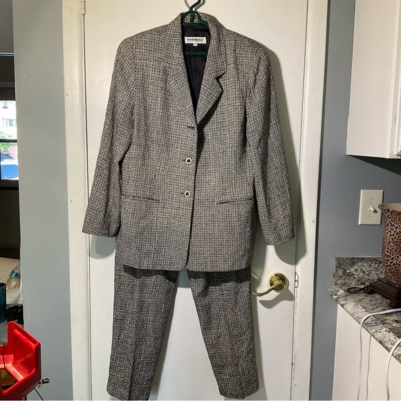 Windridge Cheryl Nash Vintage SILK tweed b&w Pants Suit SZ 12 - Picture 1 of 16